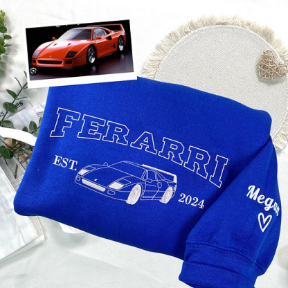 Custom Embroidered Car Sweatshirt | Car Outline Embroidery Hoodie | Car Portrait Shirt | Gift For Dad