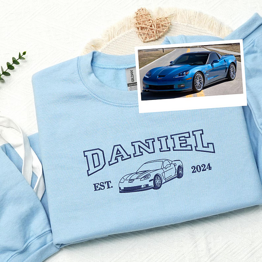 Custom Embroidered Car Sweatshirt | Car Outline Embroidery Hoodie | Car Portrait Shirt | Gift For Dad