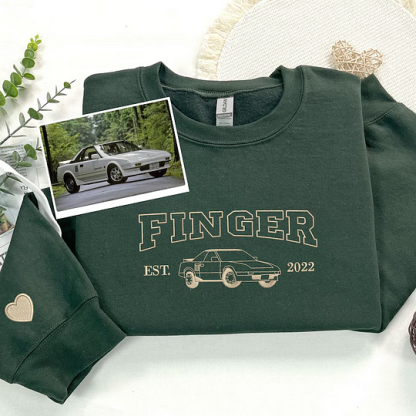 Custom Embroidered Car Sweatshirt | Car Outline Embroidery Hoodie | Car Portrait Shirt | Gift For Dad