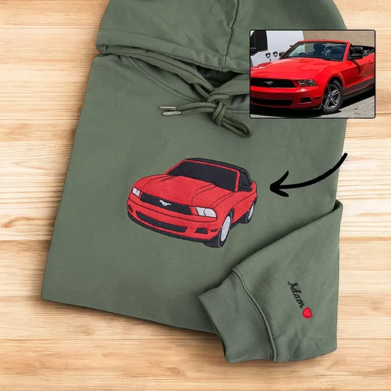 Custom Car Embroidered Hoodie Car Photo Embroidered Sweatshirt For DAD Anniversary Gifts