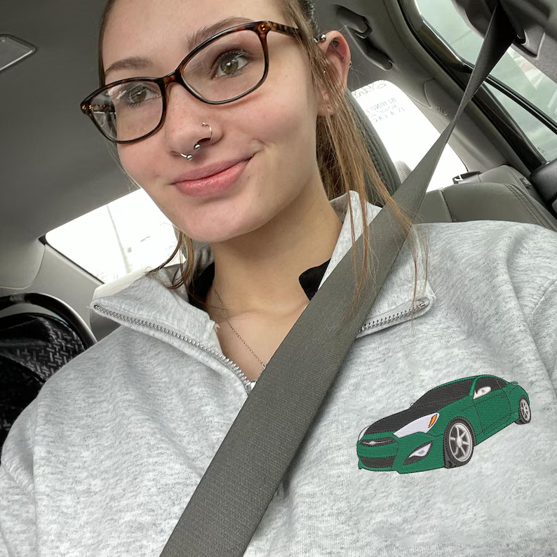 Embroidered Custom Car Quarter Zip Sweatshirt, Car Portrait, Custom Car Sweater, Gift For Dad