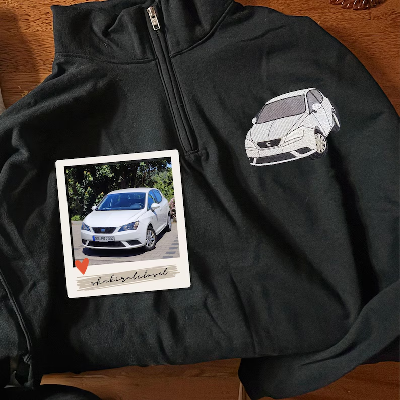Embroidered Custom Car Quarter Zip Sweatshirt, Car Portrait, Custom Car Sweater, Gift For Dad