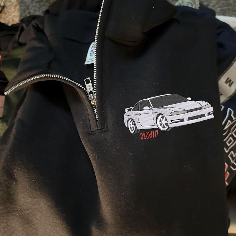 Embroidered Custom Car Quarter Zip Sweatshirt, Car Portrait, Custom Car Sweater, Gift For Dad