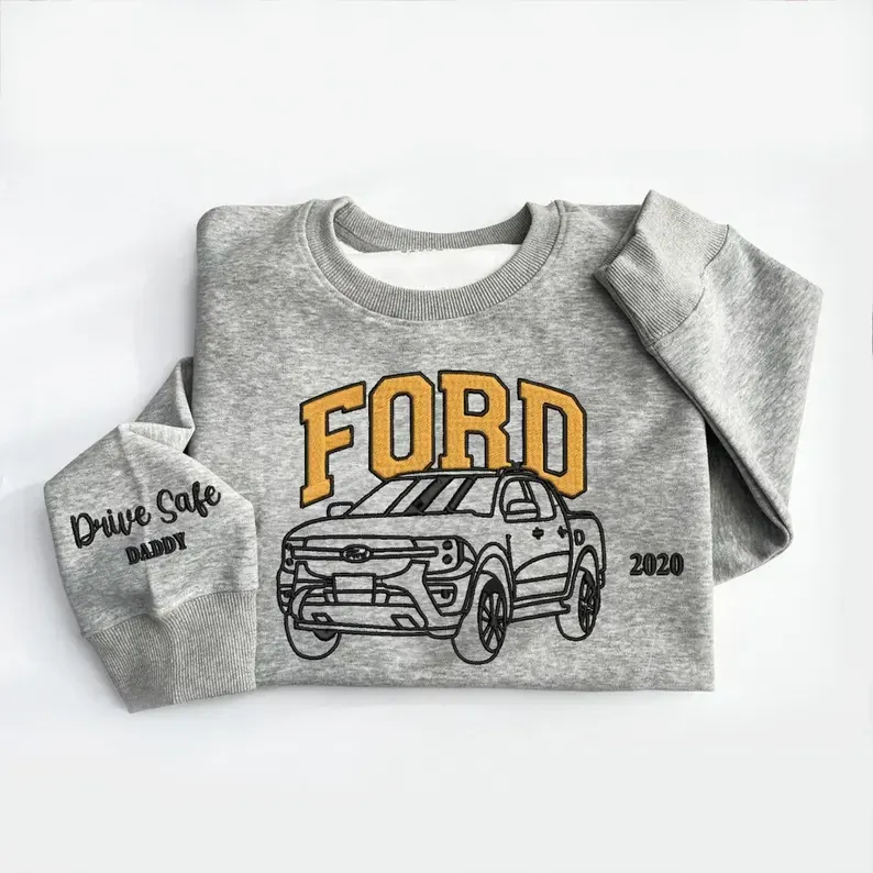 Custom Embroidered Car Hoodie, Custom Line Drawing Car Photo Embroidered Hoodie, Gifts for Dad