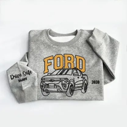 Custom Embroidered Car Hoodie, Custom Line Drawing Car Photo Embroidered Hoodie, Gifts for Dad