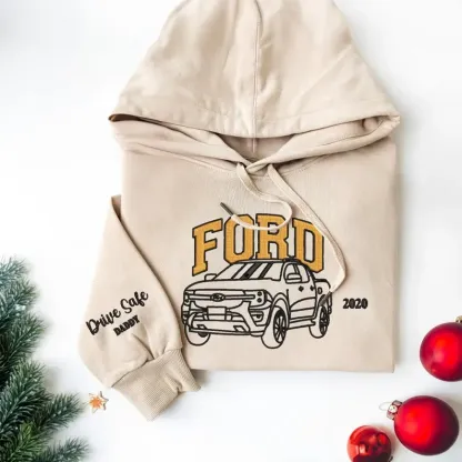 Custom Embroidered Car Hoodie, Custom Line Drawing Car Photo Embroidered Hoodie, Gifts for Dad