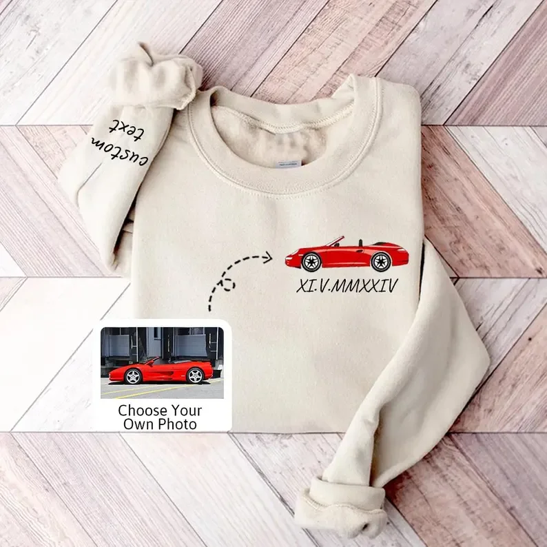 Personalized Printed Custom Car Art Sweatshirt, Custom Vehicle Sweater, Personalized Dad Gift