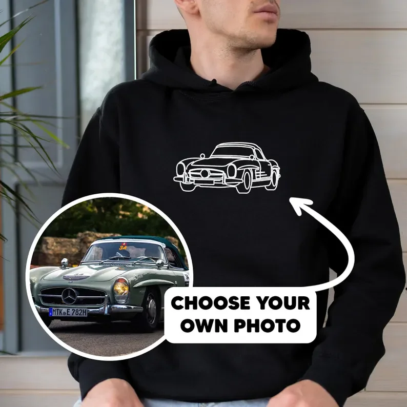 Custom Car Outline Photo T-Shirt, Personalized Gift For Him, Gift For Dad, Father's Day Gift