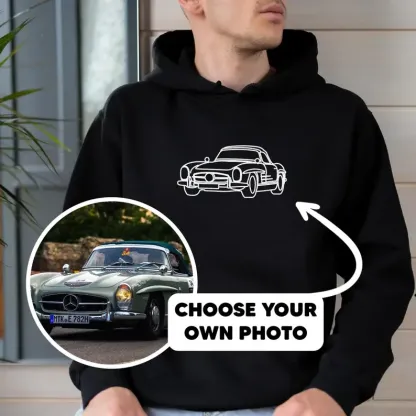Custom Car Outline Photo T-Shirt, Personalized Gift For Him, Gift For Dad, Father's Day Gift