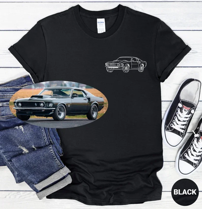 Custom Car Outline Photo T-Shirt, Personalized Gift For Him, Gift For Dad, Father's Day Gift