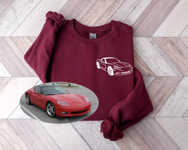 Custom Car Outline Photo T-Shirt, Personalized Gift For Him, Gift For Dad, Father's Day Gift
