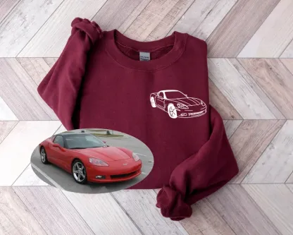 Custom Car Outline Photo T-Shirt, Personalized Gift For Him, Gift For Dad, Father's Day Gift
