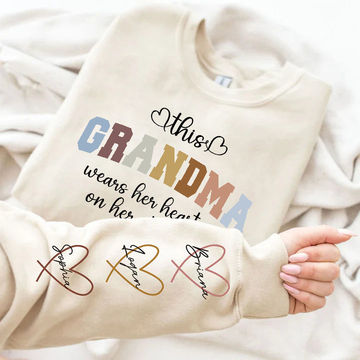 Custom Wear Your Heart On Your Sleeve Mom Sweatshirt with your child's name, a great Mother's Day gift