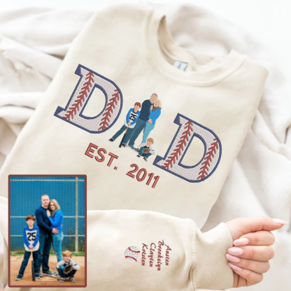 Personalized Embroidered Baseball Sweatshirt With Kid's Names For Dad