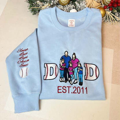 Personalized Embroidered Baseball Sweatshirt With Kid's Names For Dad