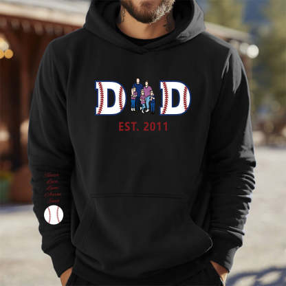 Personalized Embroidered Baseball Sweatshirt With Kid's Names For Dad