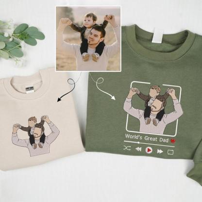 Custom Full Color Embroidered Sweatshirt Portrait Couple/Dad/Mom - Family Gift