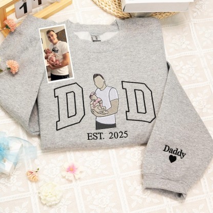 Custom Dad Photo Portrait Embroidery Sweatshirt With Kids Names