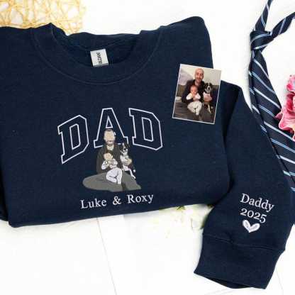 Personalized Portrait Embroidered Dad T-shirt/Sweatshirt, Gift For Dad