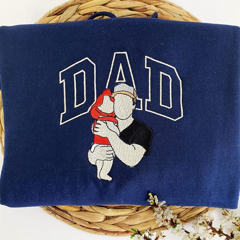 Personalized Portrait Embroidered Dad T-shirt/Sweatshirt, Gift For Dad