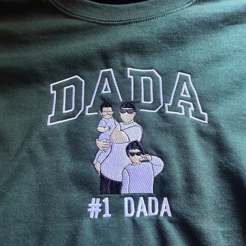 Personalized Portrait Embroidered Dad T-shirt/Sweatshirt, Gift For Dad