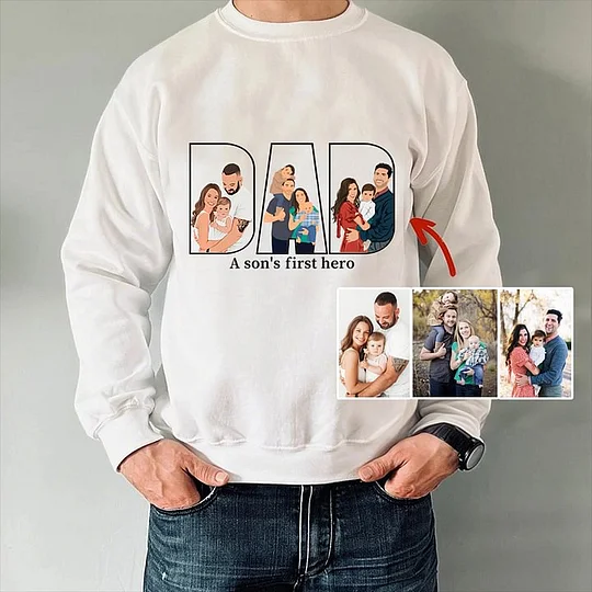 Personalized Family Photo Portrait Outline Sweatshirt, Gift For Dad/Mom/Family