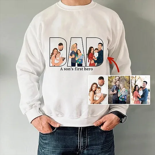 Personalized Family Photo Portrait Outline Sweatshirt, Gift For Dad/Mom/Family