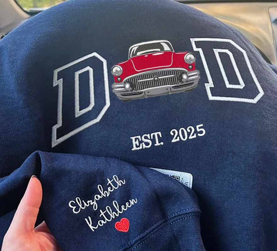 Custom Embroidered DAD Car Photo Sweatshirt For Dad, Father's Day Gifts