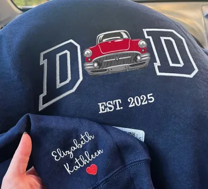 Custom Embroidered DAD Car Photo Sweatshirt For Dad, Father's Day Gifts