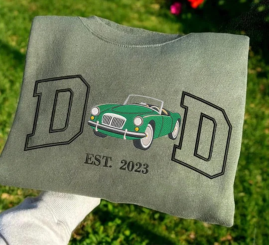 Custom Embroidered DAD Car Photo Sweatshirt For Dad, Father's Day Gifts