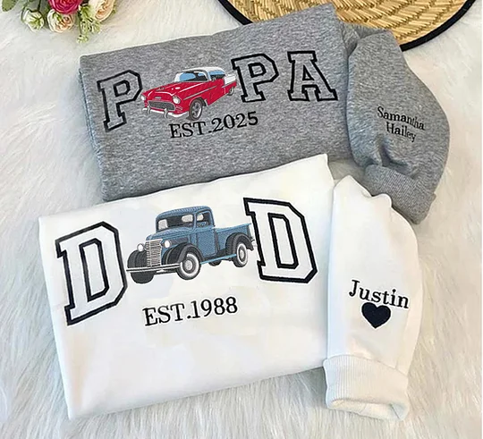 Custom Embroidered DAD Car Photo Sweatshirt For Dad, Father's Day Gifts