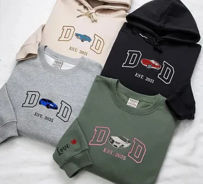 Custom Embroidered DAD Car Photo Sweatshirt For Dad, Father's Day Gifts