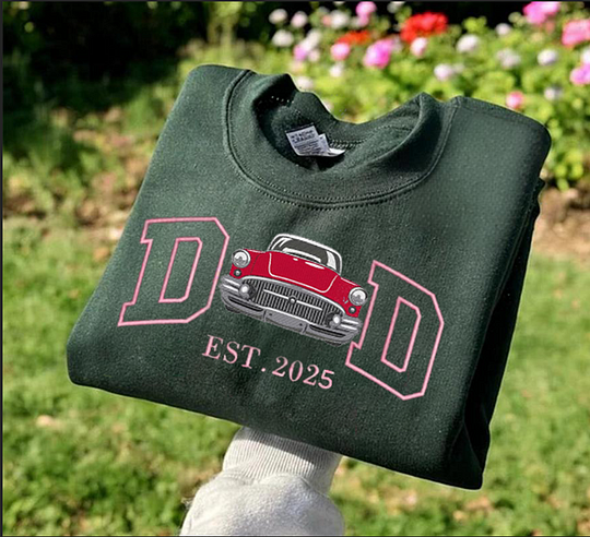 Custom Embroidered DAD Car Photo Sweatshirt For Dad, Father's Day Gifts
