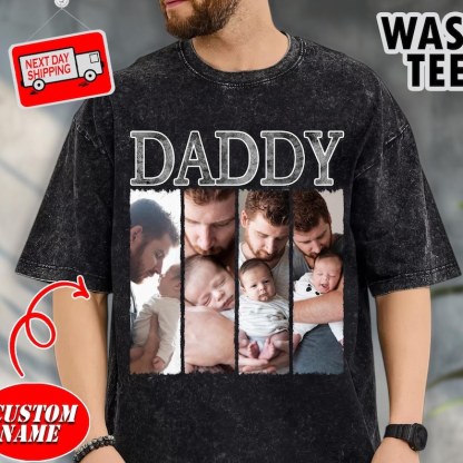 Personalized Dad Photo Vintage Wash Tee, Best Father's Day Gift