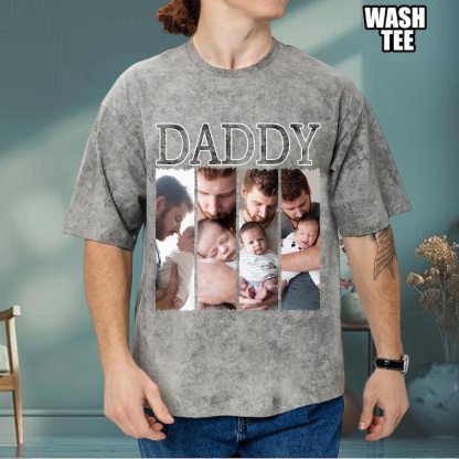 Personalized Dad Photo Vintage Wash Tee, Best Father's Day Gift