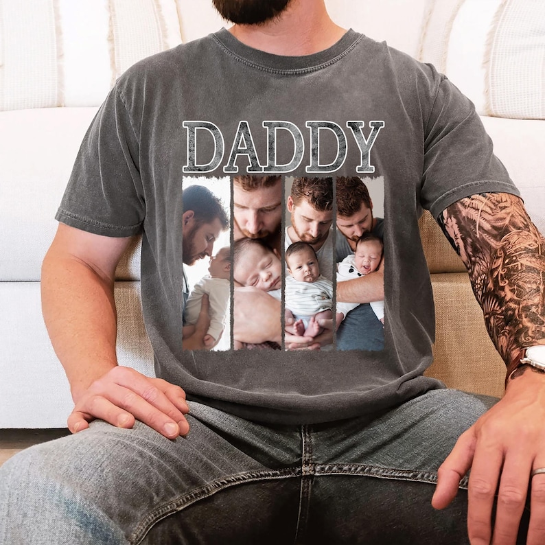 Personalized Dad Photo Vintage Wash Tee, Best Father's Day Gift