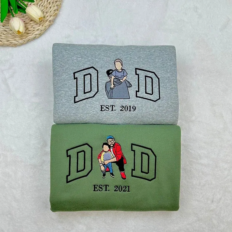Custom Dad Photo Portrait Embroidery Sweatshirt With Kids Names