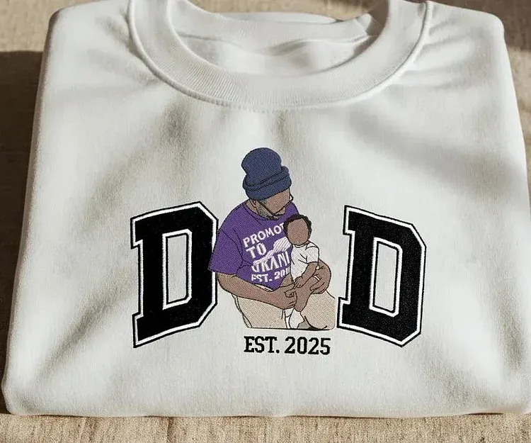 Custom Dad And Son Portrait From Photo Embroidered Sweatshirt， Family Portrait Gift For Dad Shirt