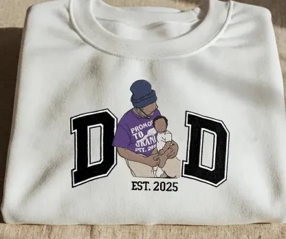 Custom Dad And Son Portrait From Photo Embroidered Sweatshirt， Family Portrait Gift For Dad Shirt