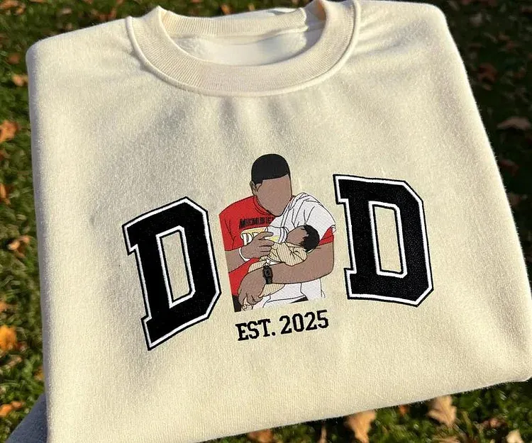 Custom Dad And Son Portrait From Photo Embroidered Sweatshirt， Family Portrait Gift For Dad Shirt