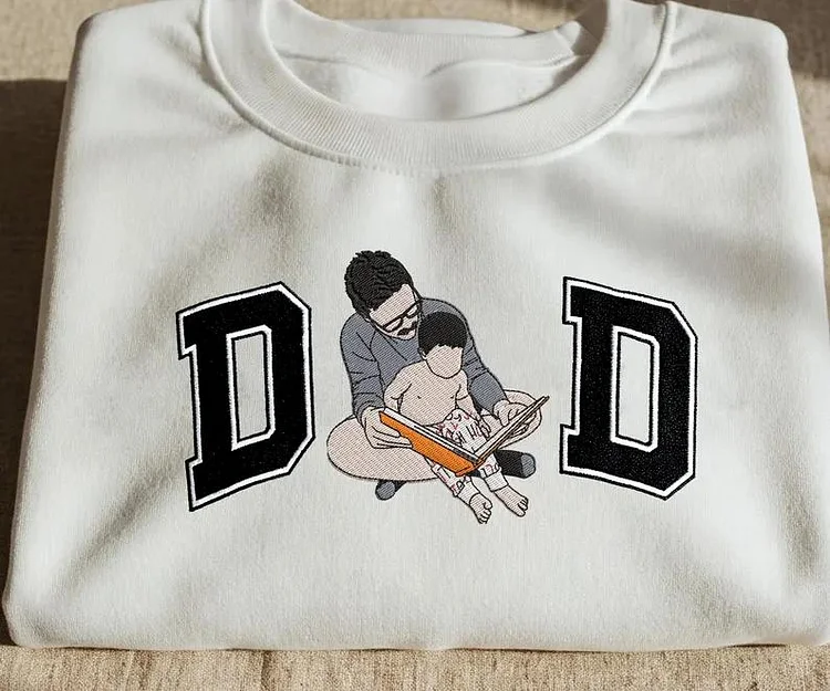 Custom Dad And Son Portrait From Photo Embroidered Sweatshirt， Family Portrait Gift For Dad Shirt
