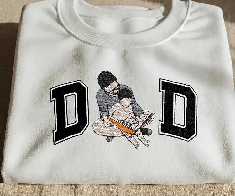 Custom Dad And Son Portrait From Photo Embroidered Sweatshirt， Family Portrait Gift For Dad Shirt