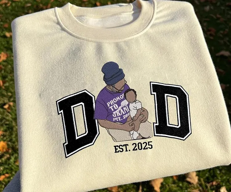 Custom Dad And Son Portrait From Photo Embroidered Sweatshirt， Family Portrait Gift For Dad Shirt