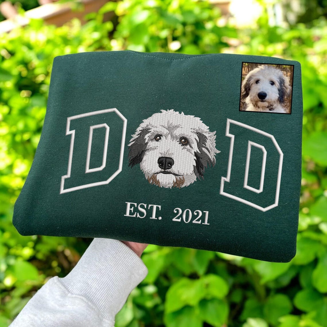 Custom Embroidered Dog Dad EST Sweatshirt Hoodie Pet Dog Portrait Keepsake Gift