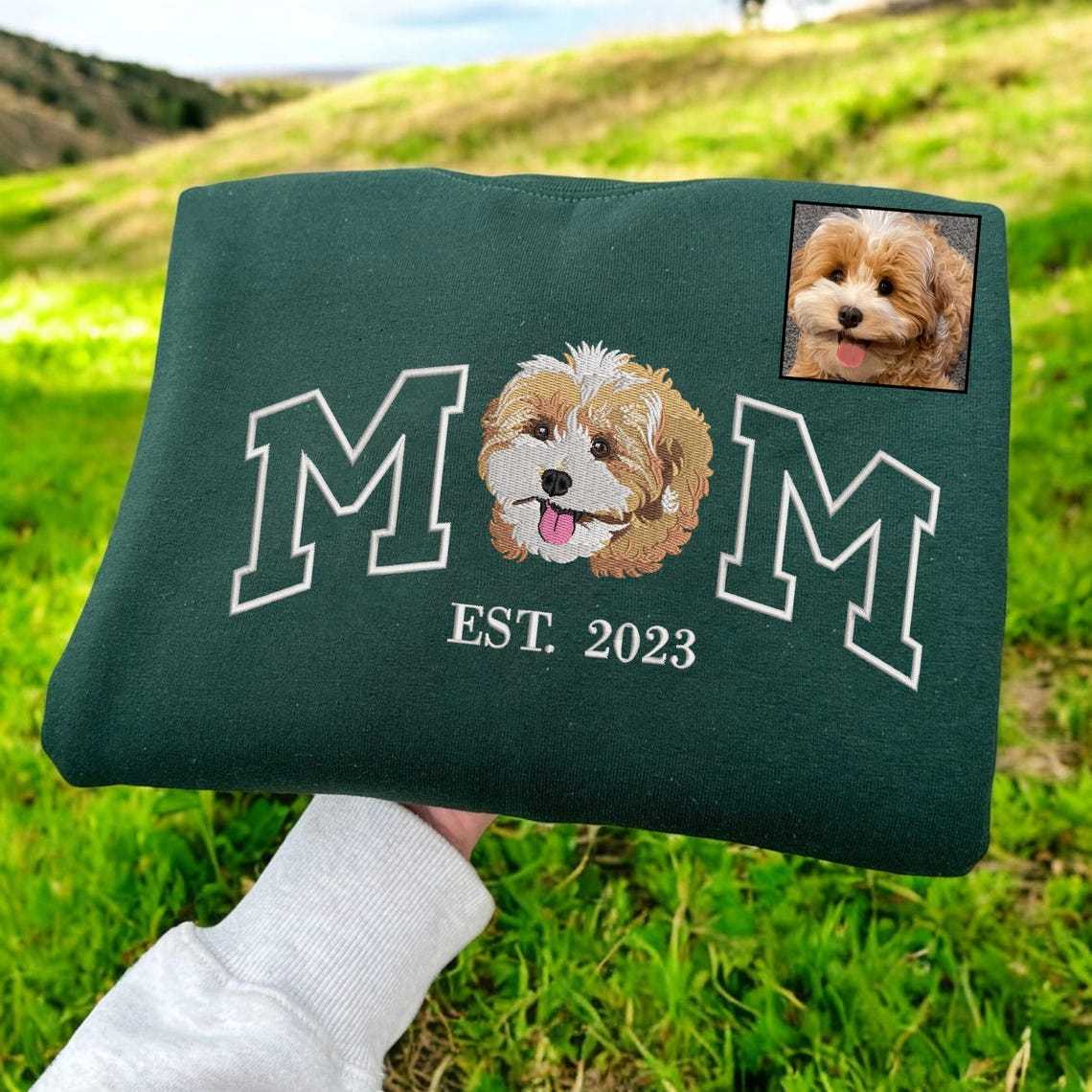 Custom Embroidered Dog Dad EST Sweatshirt Hoodie Pet Dog Portrait Keepsake Gift
