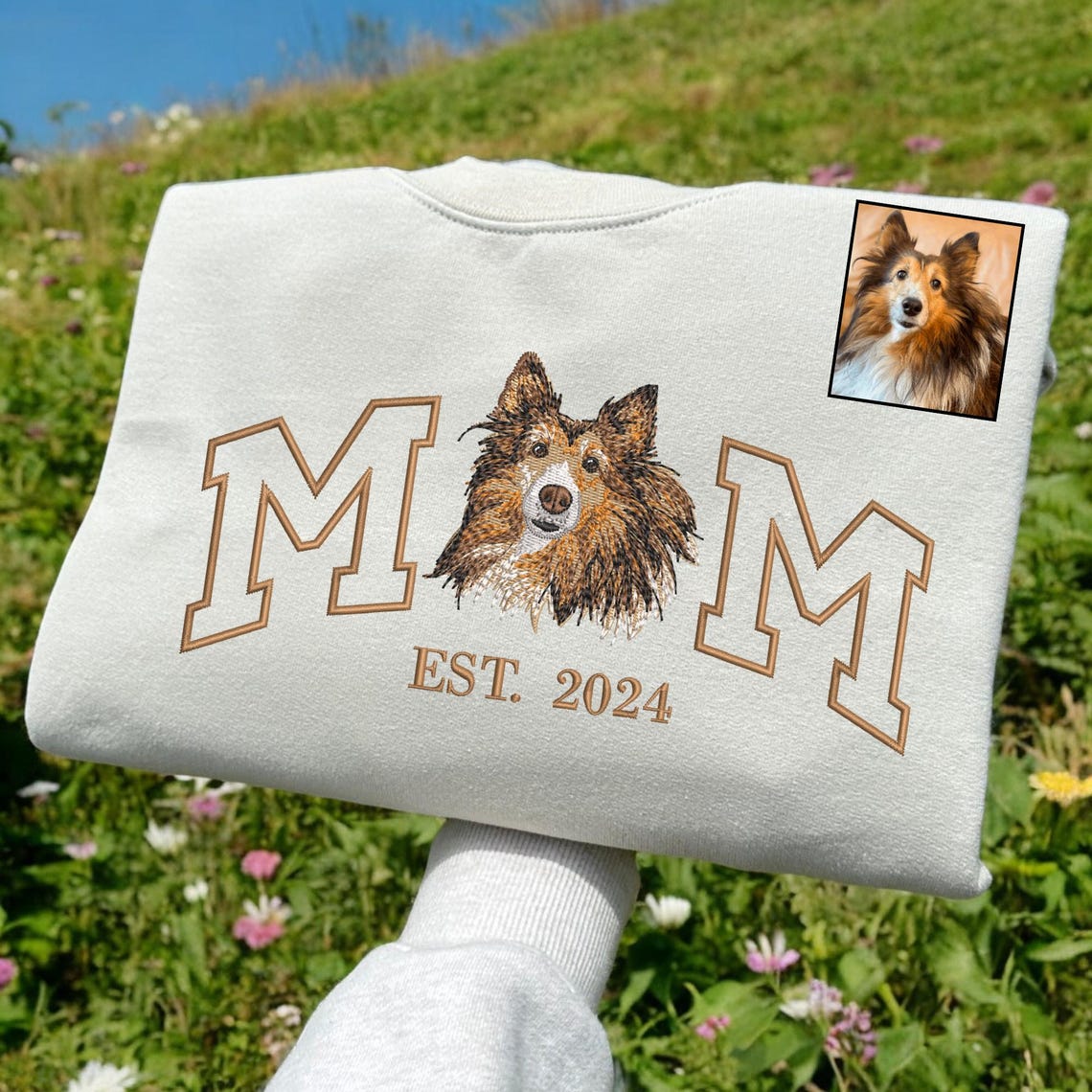 Custom Embroidered Dog Dad EST Sweatshirt Hoodie Pet Dog Portrait Keepsake Gift