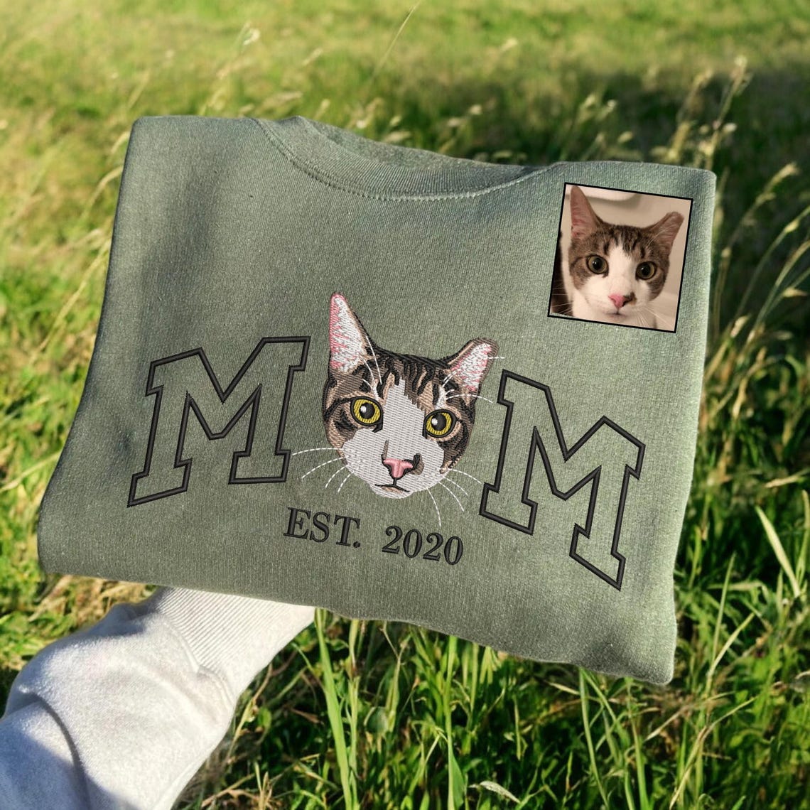 Custom Embroidered Dog Dad EST Sweatshirt Hoodie Pet Dog Portrait Keepsake Gift