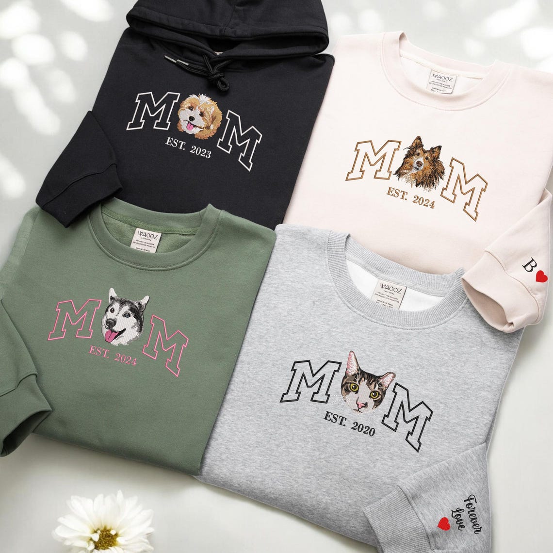 Custom Embroidered Dog Dad EST Sweatshirt Hoodie Pet Dog Portrait Keepsake Gift