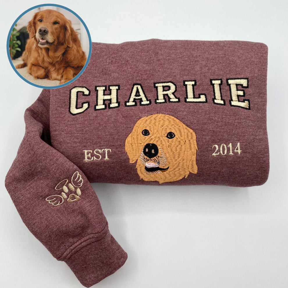 Personalized Embroidered Pet Dog Face And Name Est Sweatshirt Keepsake Gift For Pet Lovers