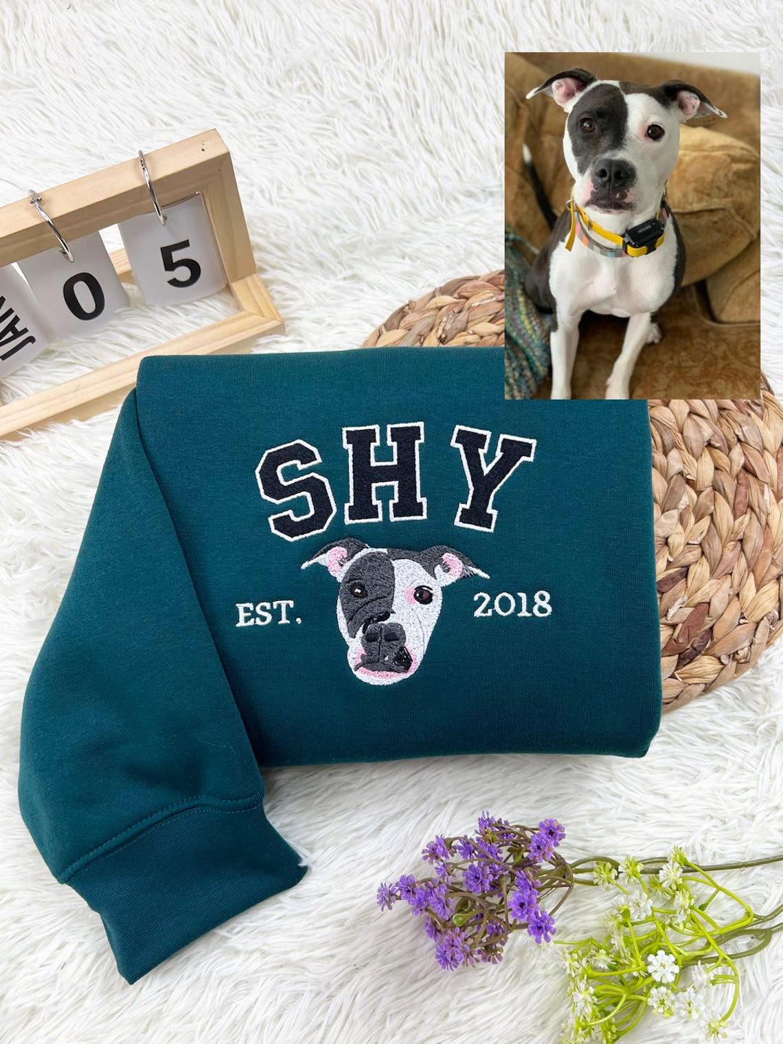 Personalized Embroidered Pet Dog Face And Name Est Sweatshirt Keepsake Gift For Pet Lovers